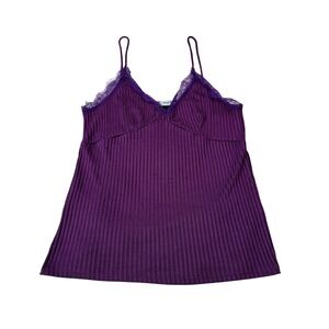 Mango Camisole XS Purple Ribbed Lace Trim Spaghetti Strap Festival Y2K Chic